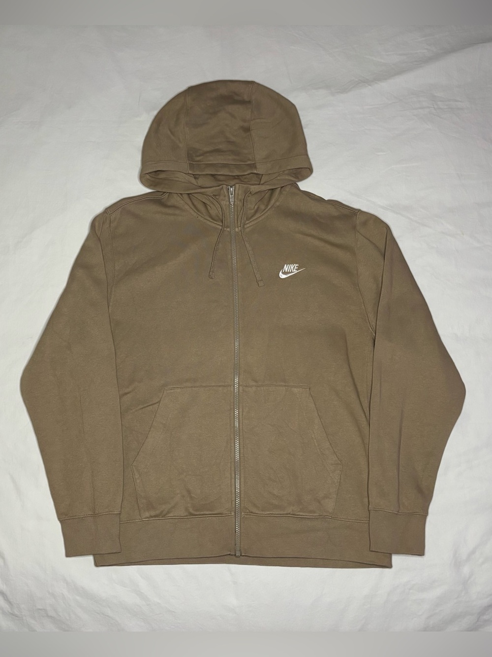 Nike Sweatshirt Mens M Khaki Beige Zip Sportswear Club Fleece Hoodie Sweater
